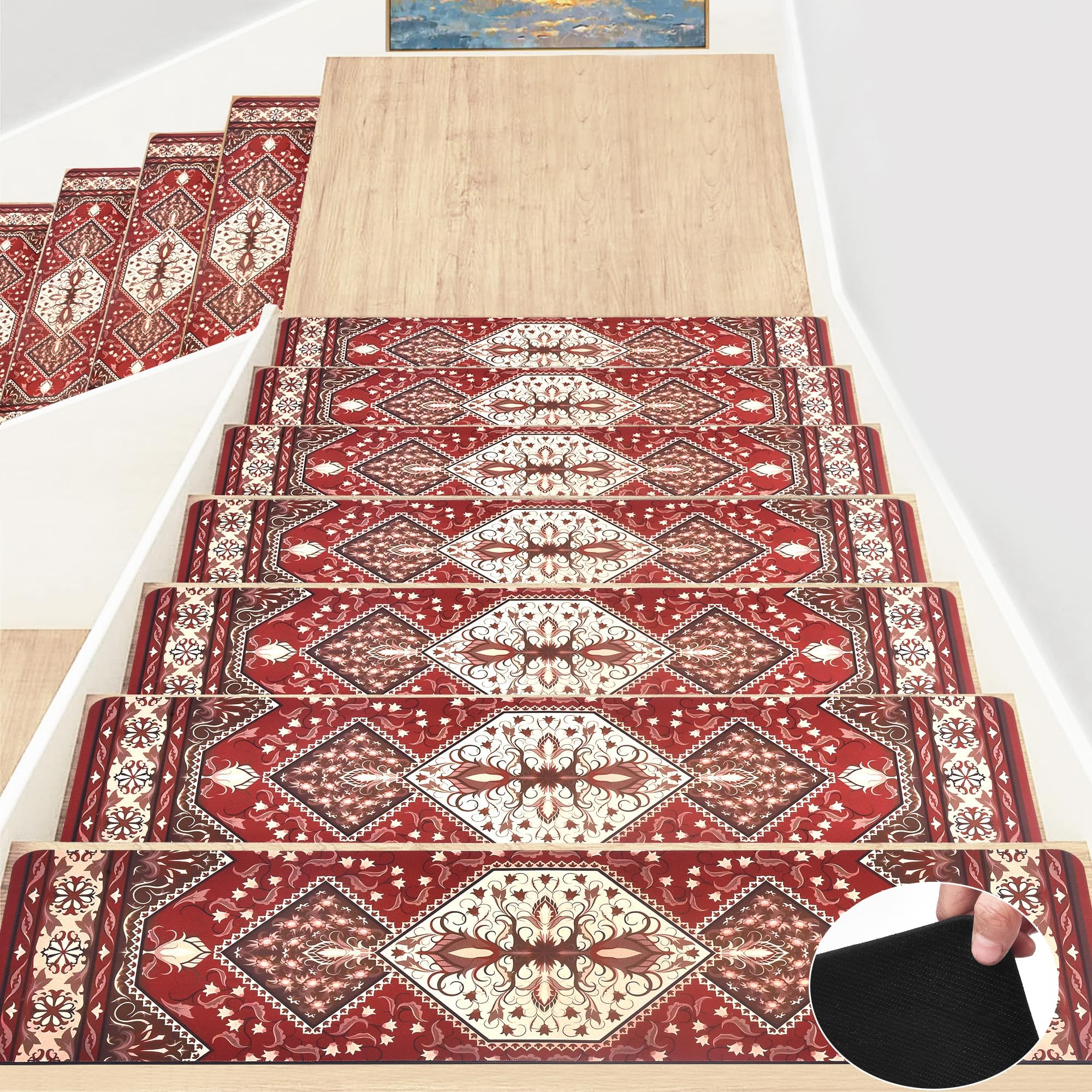 HEBE Non-Slip Stair Treads Carpet, 10 Pack, 8x30 Inch, Self-Adhesive, For Wooden Steps - View #11