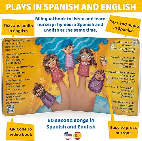 Miniatura 3 de Libros bilingües para bebés en español inglés - Libros de rimas infantiles para bebés y niños pequeños con sonido libro de sonido interactivo y