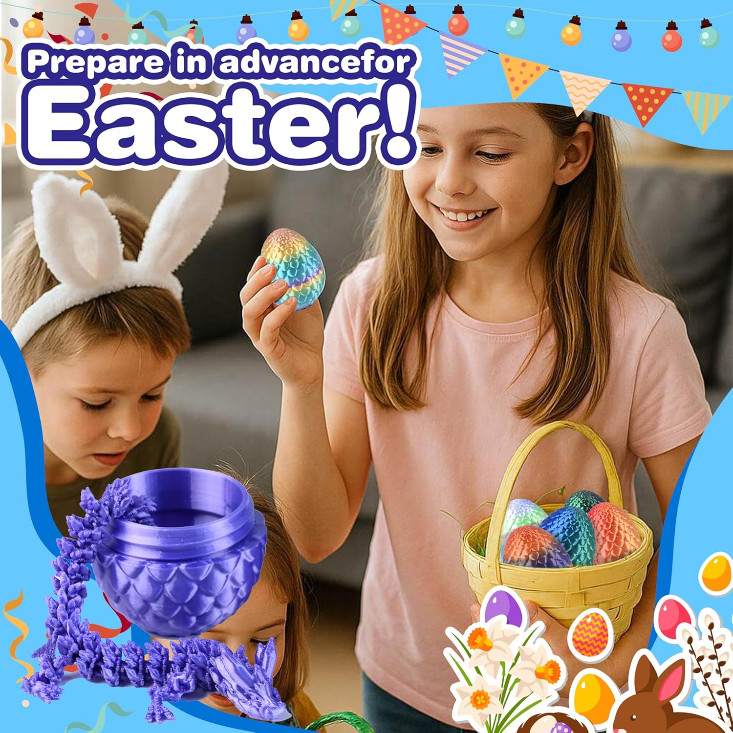 24pcs Prefilled Easter Eggs with 3D Printed Dragon, Magic Toy for Party Favors, Basket Stuffers for Kids, Easter Egg Hunt, Goodie Bag Fillers, Classroom Prize Supplies