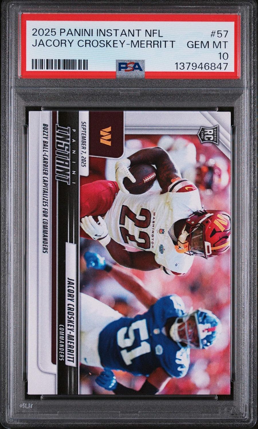 Graded 2025 Panini Instant Jacory Croskey-Merritt #57 Rookie RC Football Card PSA 10 Gem Mint
