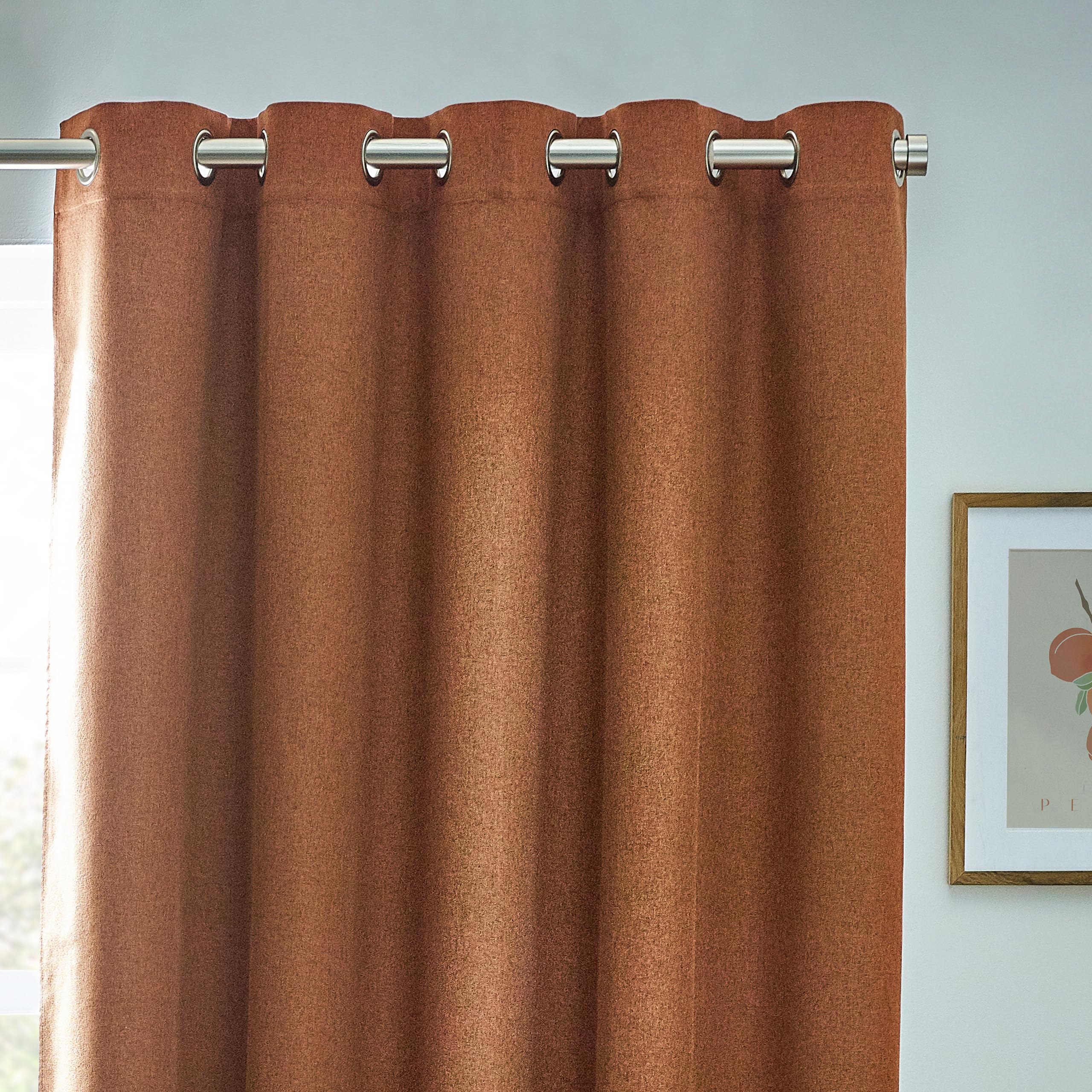 furn. Dawn Textured Blackout Eyelet Curtains - Thermal Lined Pair (Brick - Width 117 x Drop 137cm), W 46.1" x L 53.9" (2 Panels) - Image 2