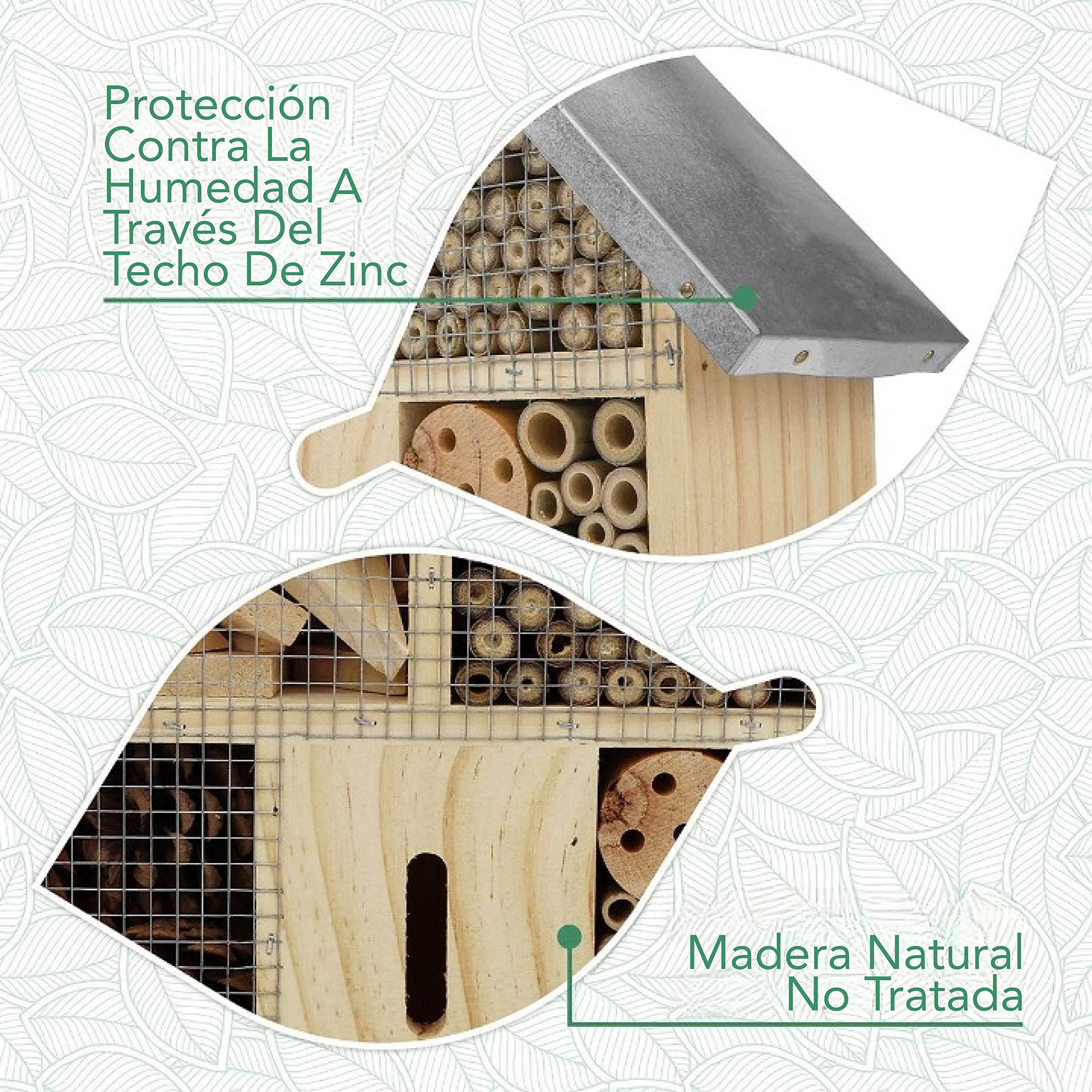 WILDLIFE FRIEND Hotel para Insectos con Techo de Metal. Casa para Insectos en Madera Natural para Abejas, Mariquitas, crisópidos, Mariposas. Mariposario