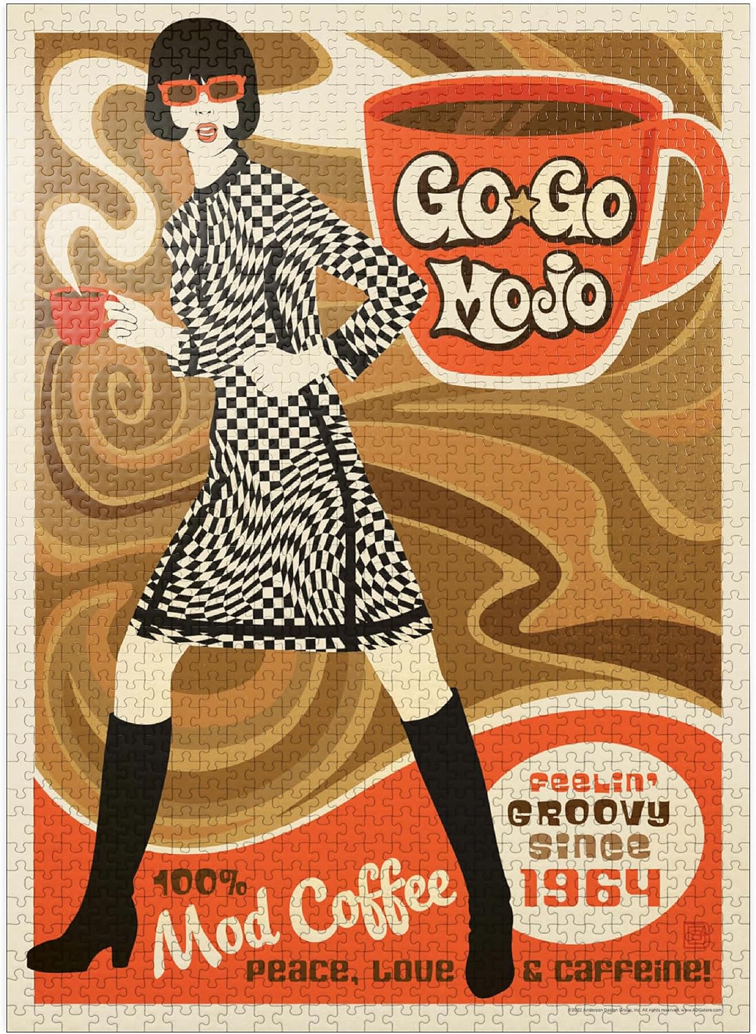 MyPuzzle Go-Go Mojo Coffee, Vintage Poster - Premium 1000 Piece Jigsaw Puzzle for Adults