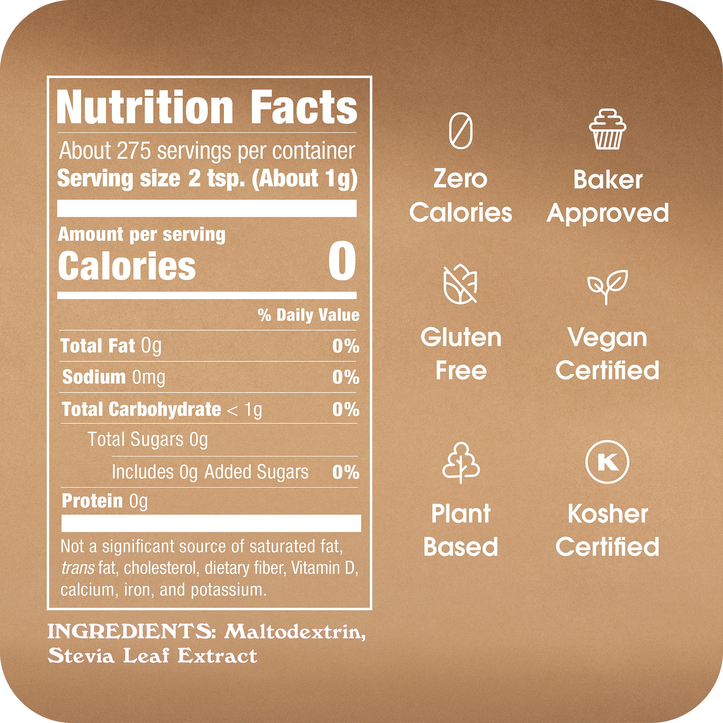 Stevia In The Raw Stevia Sweetener Bakers Bag 9.7 oz. Zero Calorie Stevia Sugar Substitute No Erythritol or Artificial Flavors Vegan Gluten Free Kosher Low Glycemic Index product thumbnail 5