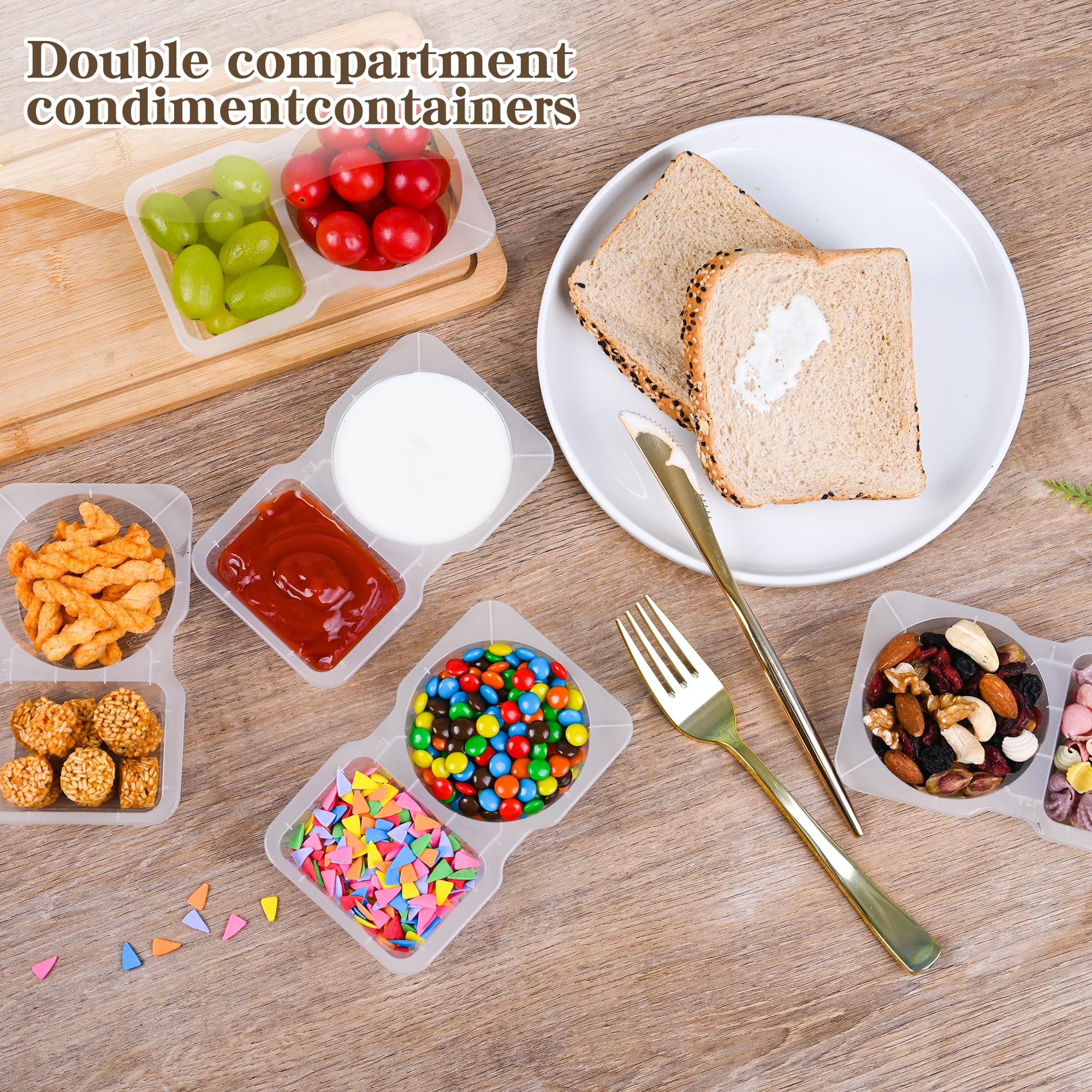 Condition photo showing Brand New for 20 sets reusable snack containers 2 compartment condiment container with lids snackle box container portion control for refrigeration sauce,outdoor takeaway,travel