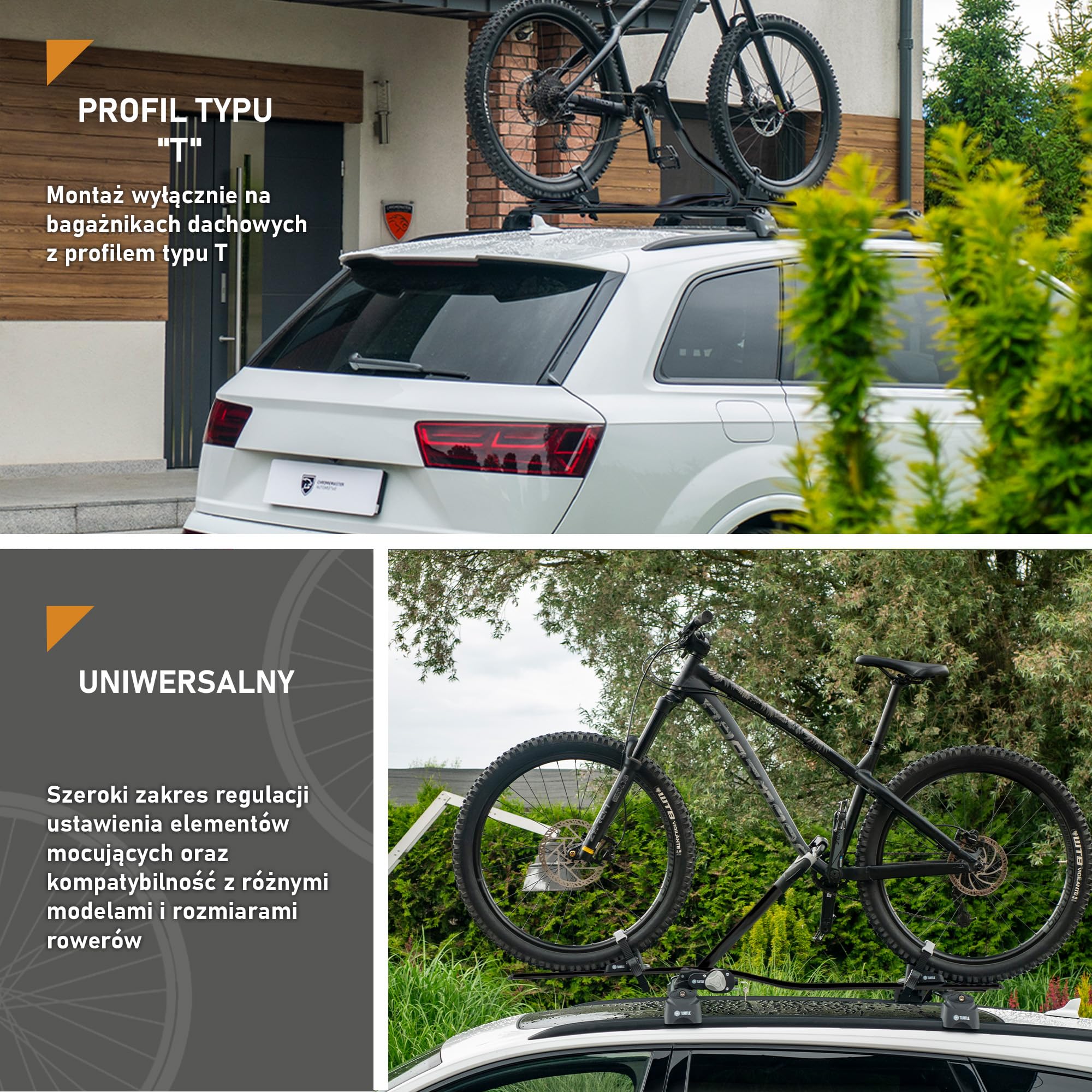 Turtle Pro-S | Bagażnik Rowerowy, Dachowy Stelaż Rowerowy, Uniwersalny Uchwyt Rowerowy na Dach Samochodu, Zamykany | Obciążenie do 20kg, | Lekka i Wytrzymała Konstrukcja z Aluminium | Czarny