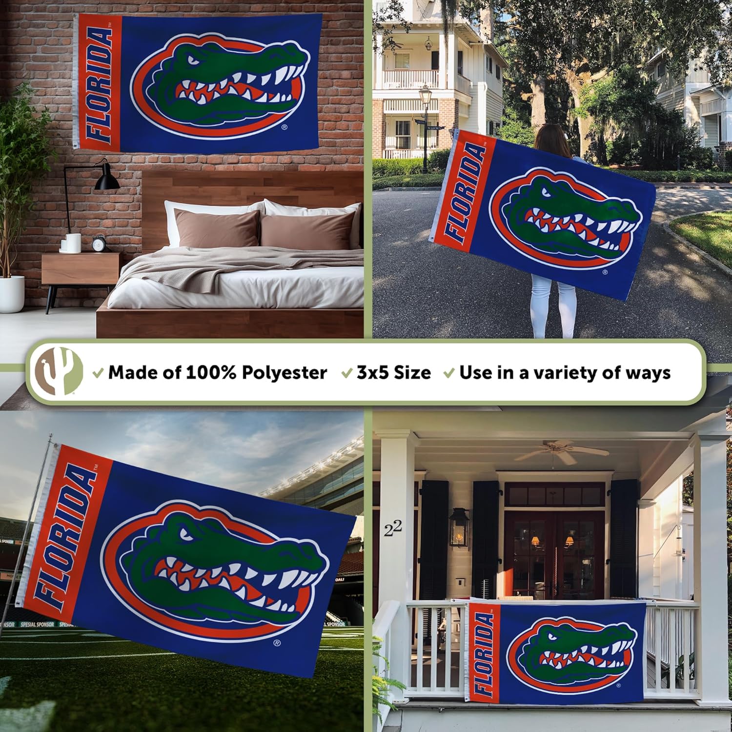 Desert Cactus University of Florida Flag UF Gators Banner 100% Polyester Indoor Outdoor 3x5 Feet Flags (Team Name) - Image 3