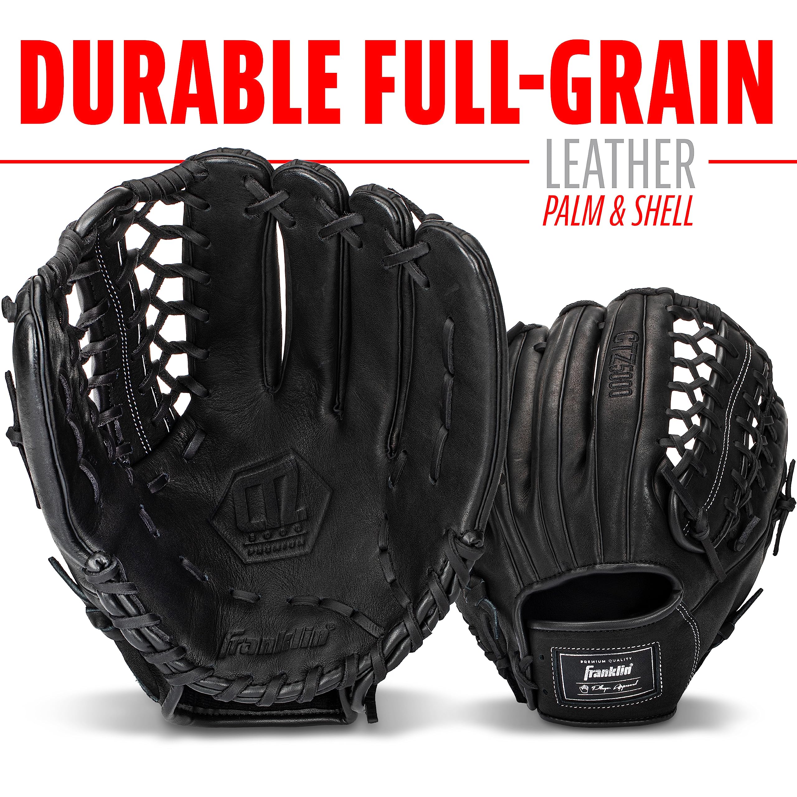 Franklin Sports Baseball Fielding Glove - Men's Adult and Youth Baseball Glove - CTZ5000 Black Cowhide Glove - 12.75" Trapeze Web for Outfielders