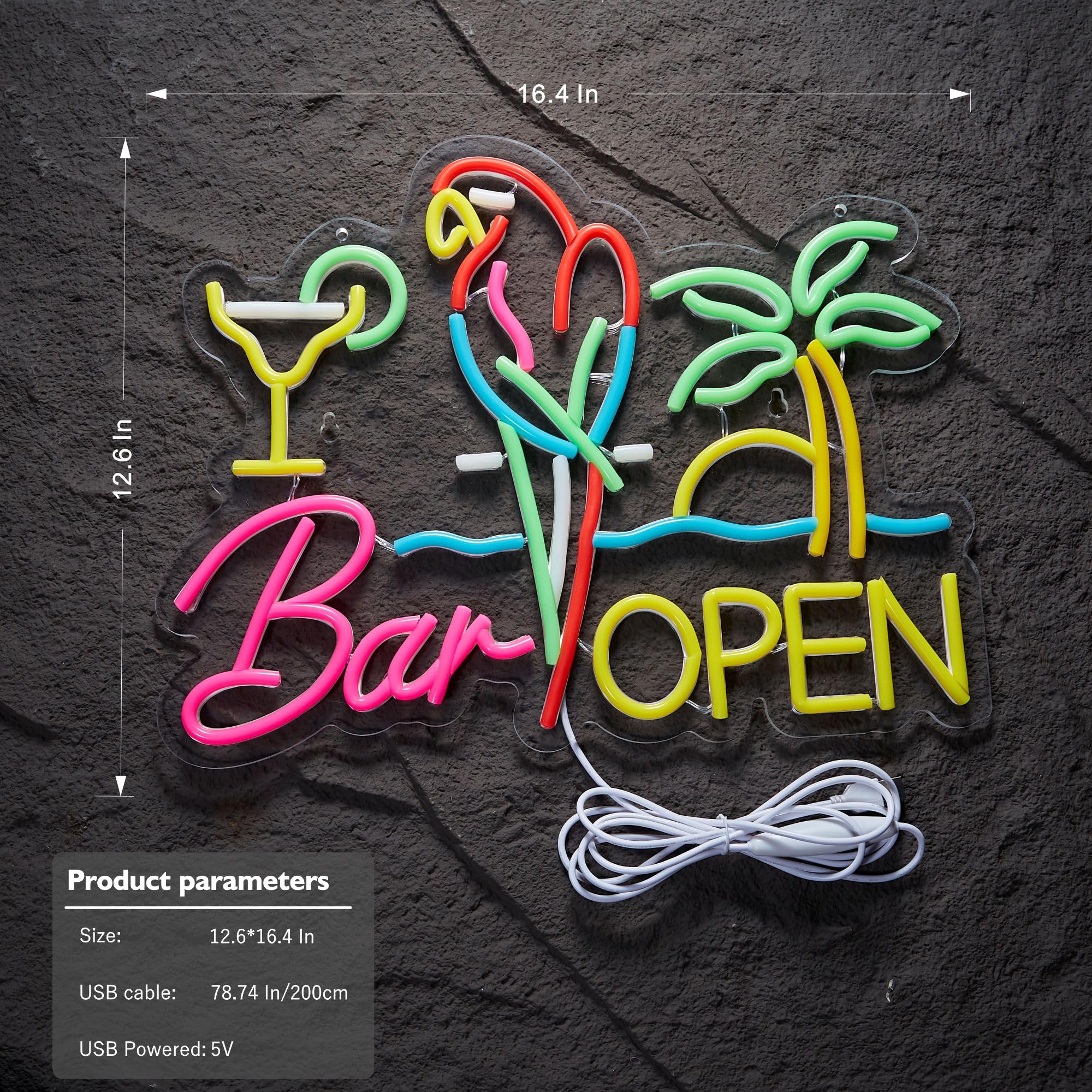 Letrero de neón abierto para decoración de pared, loro, barra de cerveza, luz LED, regulable, compatible con temporizador para pub, fiesta, hombre, cueva, restaurante, fiesta de negocios, decoración