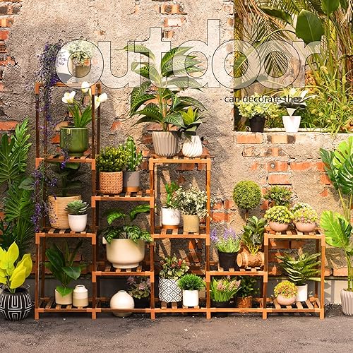 Miniatura 2 de Solatmos Soporte de madera para plantas con luces de cultivo plantas de interior estante de esquina para plantas soportes de flores para sala de