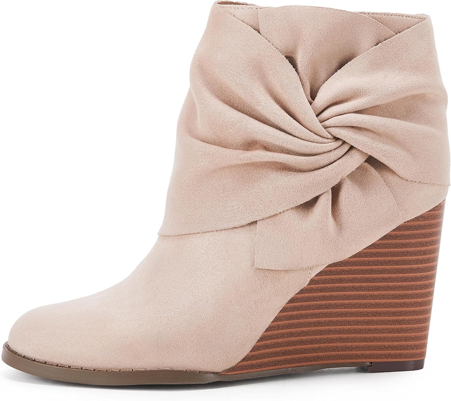 Fashare Womens Wedge Booties Ankle Heels Boots Bow Knot Stacked Heeled Winter Dress Shoes - Image 5