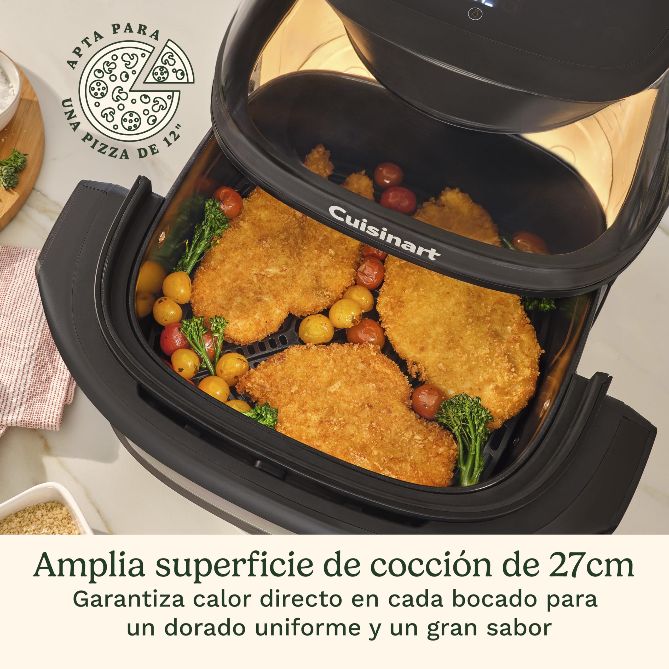 Cuisinart ClearView™ Air Fryer I Visibilidad total – ventanas de 280° I Libre de PFAS I 8,5L I 8‑en‑1 Air Fry, Asar, Grill, MaxCrisp, Deshidratar, Pizza, Recrisp, Mantener caliente I Temp. máx. 230°C
