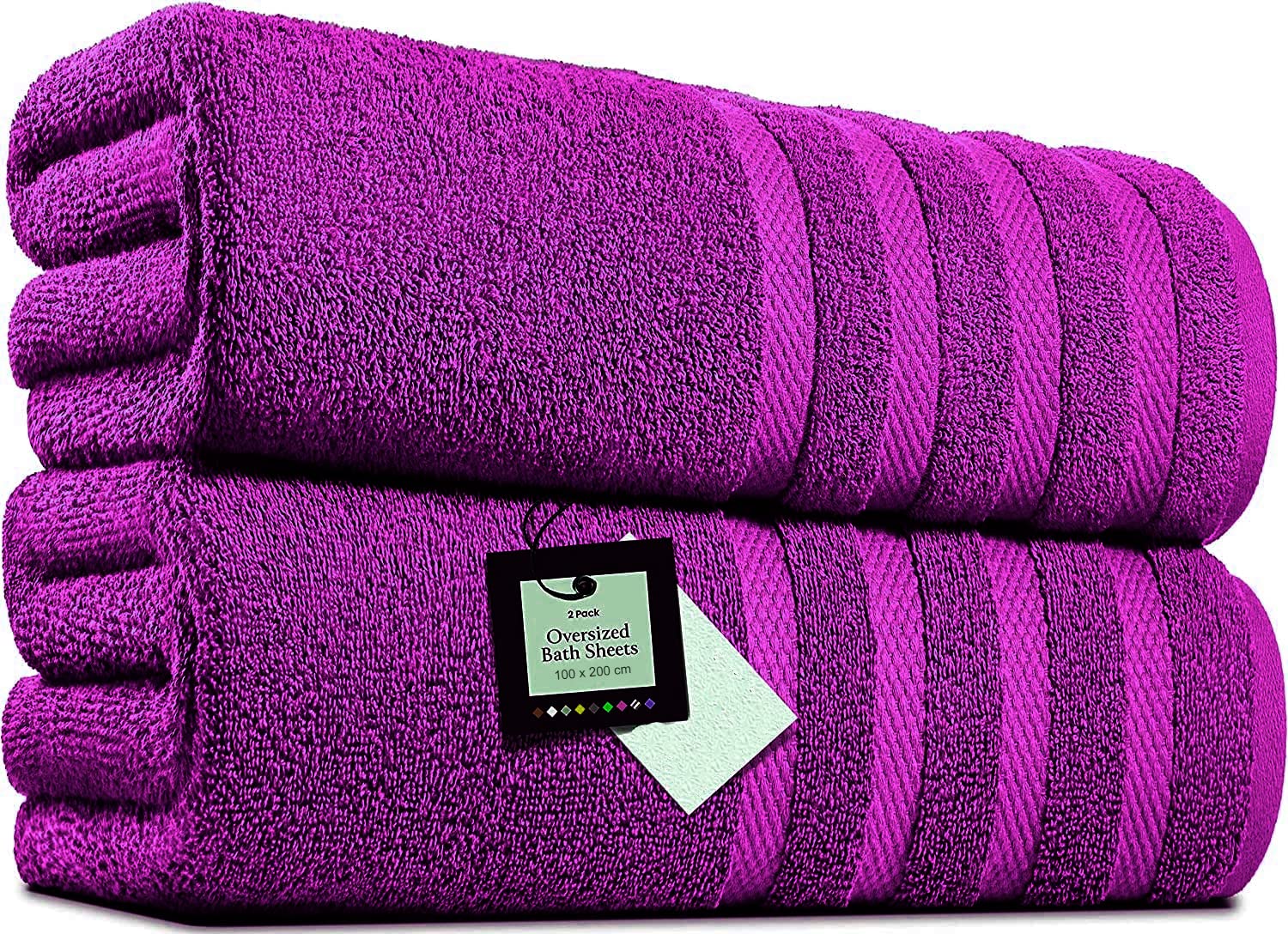 Purple Pack Of 2 Extra Large Bath Sheets (100 X 200 Cm-600 Gsm) Pure Egyptian Cotton Big Body Wrap Bath Sheet Towels For Bathroom,Beach, Pool (, Cotton)