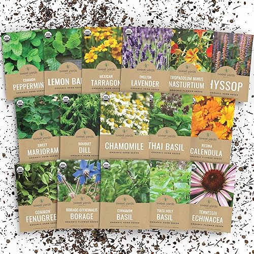 Paquete variado de semillas de té de hierbas orgánicas, 16 paquetes individuales, temporada 2026, menta, lavanda, manzanilla y mucho más para