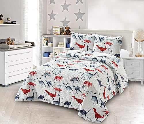 Colección Colcha Colcha Niños  Adolescentes Dinosaurio Rinoceronte Antiguo Blanco Azul Rojo Nuevo # Dinosaurio Uno (Individual)