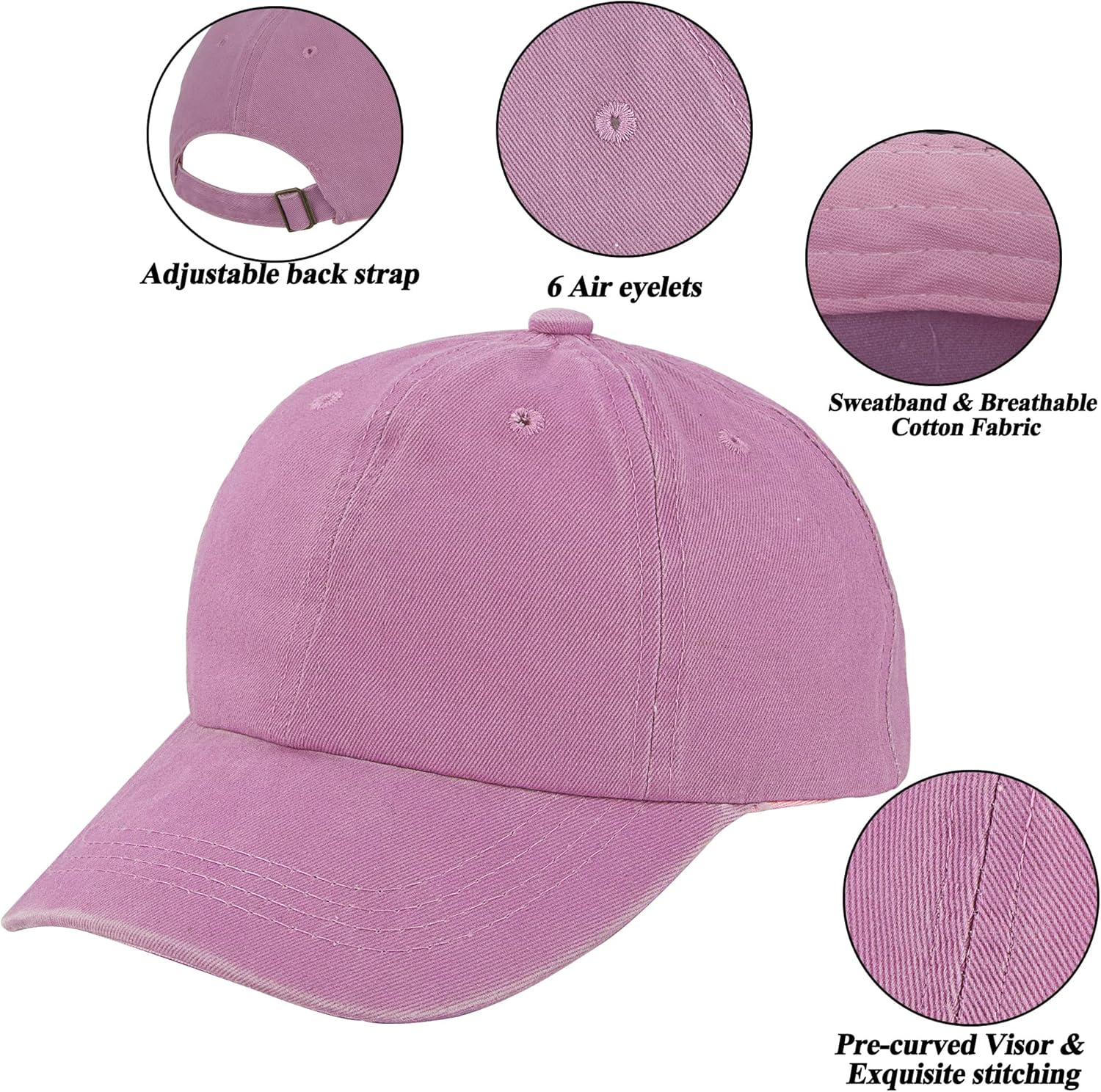 Kids Baby Girls Hat Washed Baseball Cap Cotton Solid Sun Hats for Children Fit for 2-7 Years - Image 3