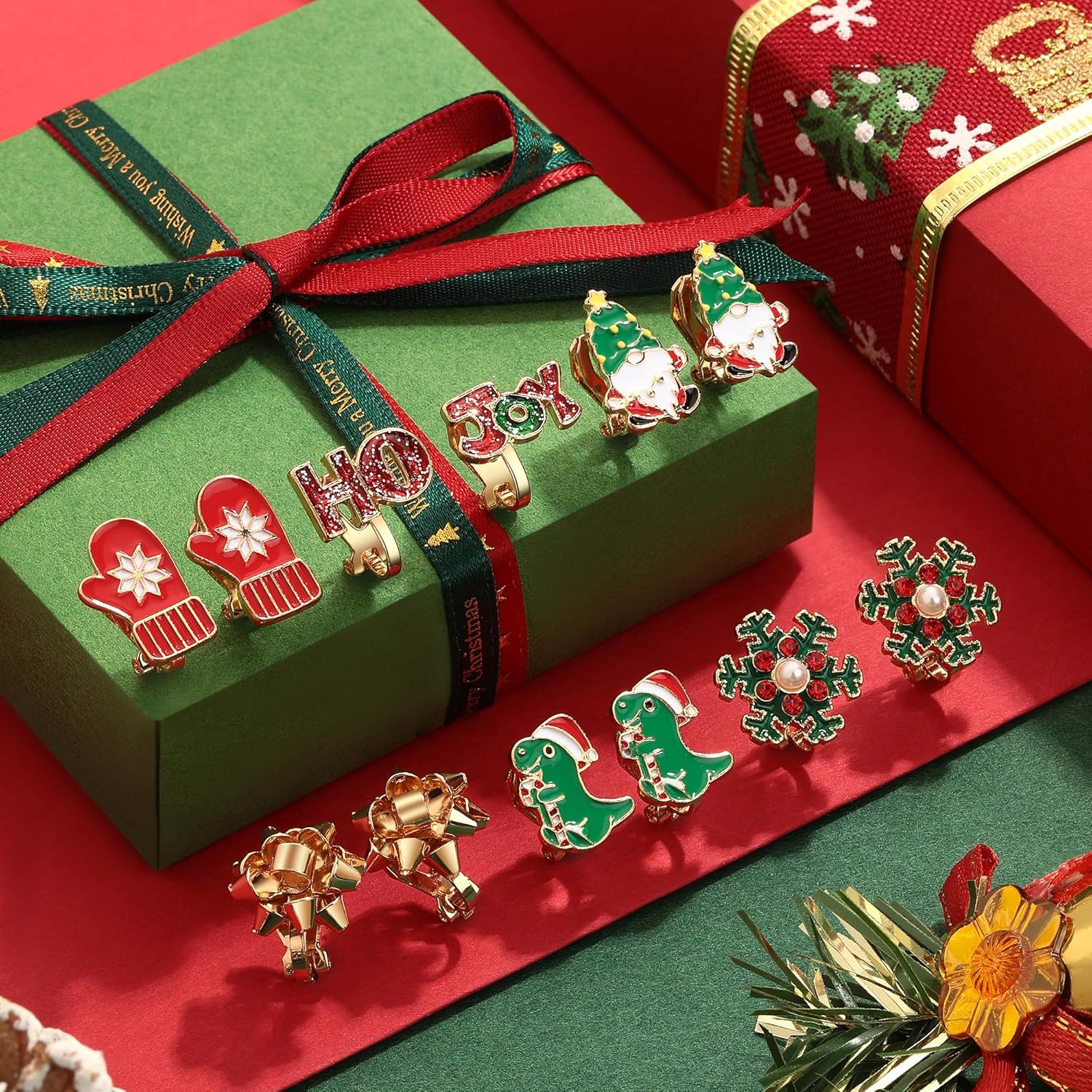 12/16 Pairs Christmas Clip on Earrings for Women Teen Girls Hypoallergenic Snowflake Christmas Tree Bow Bell Snowman Penguin Clip Earrings Xmas Holiday Jewelry Christmas Dangle Clip Earrings Bulk - Image 6