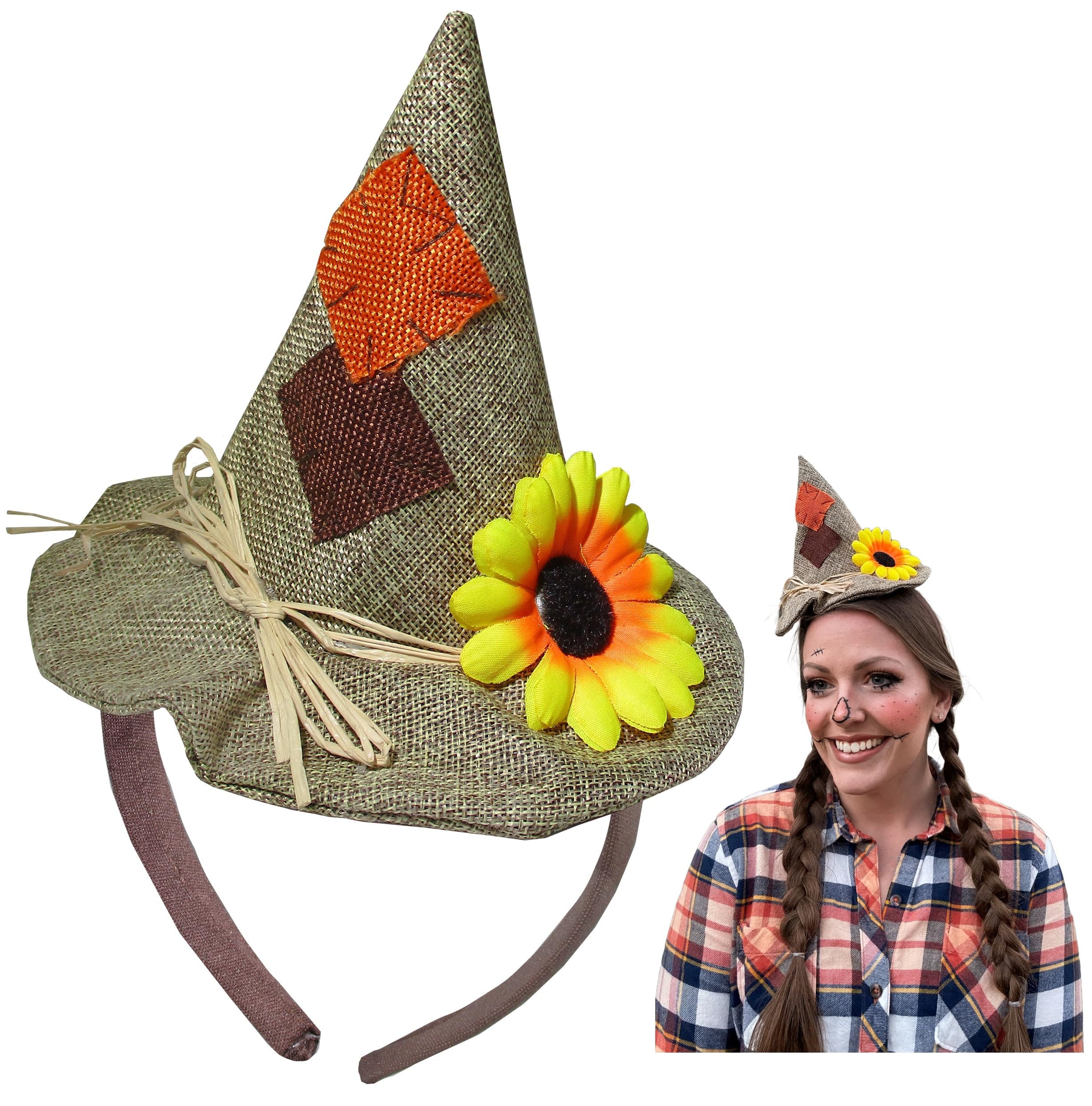 Nicky Bigs Novelties Unisex Adults Mini Scarecrow Hat On Headband Flower Halloween Costume Accessory