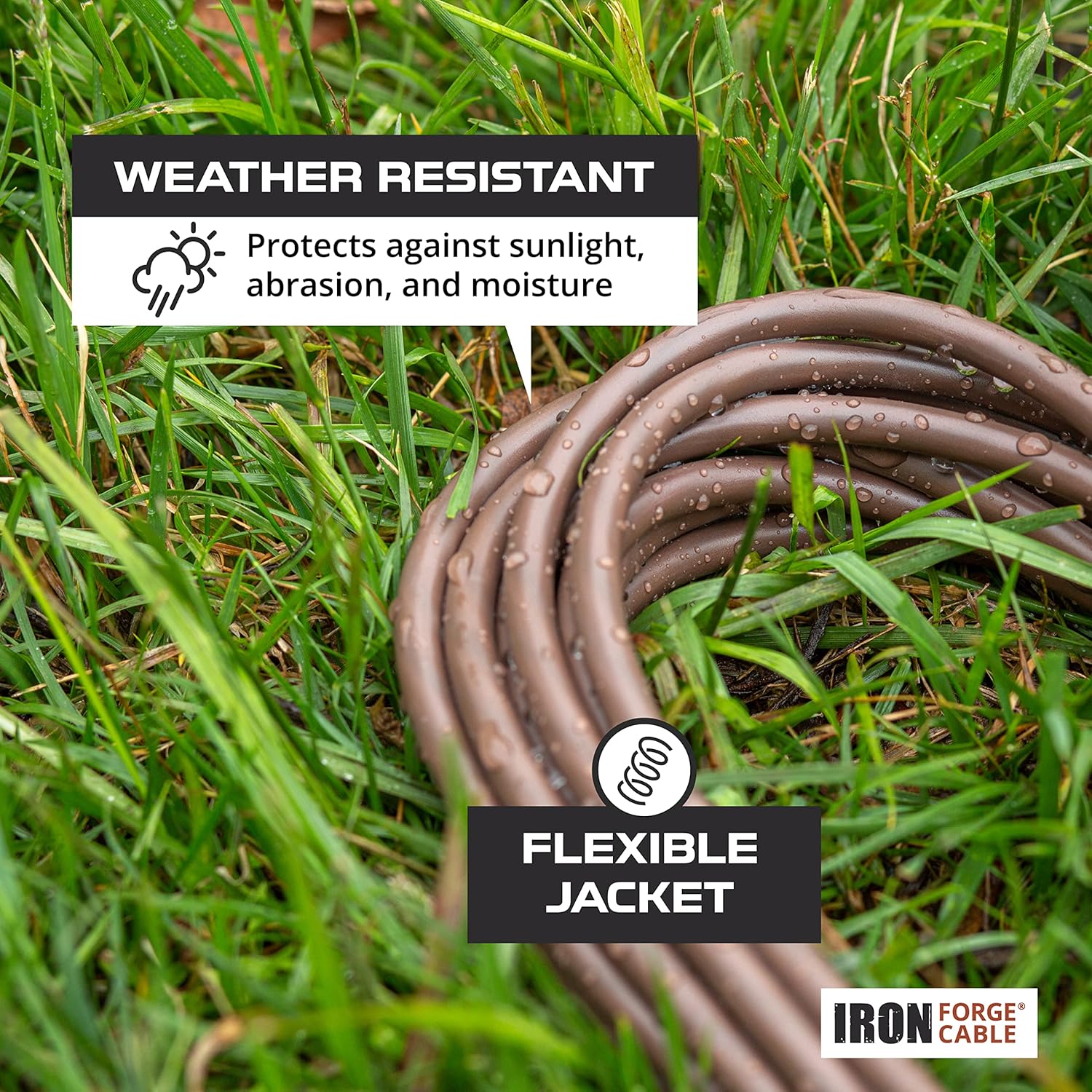 Iron Forge Cable 25ft Brown Outdoor Extension Cord with 3 Outlets - 16/3 SJTW 25ft Extension Cord 3 Prong, 13 Amp All-Weather Heavy Duty Power Cable