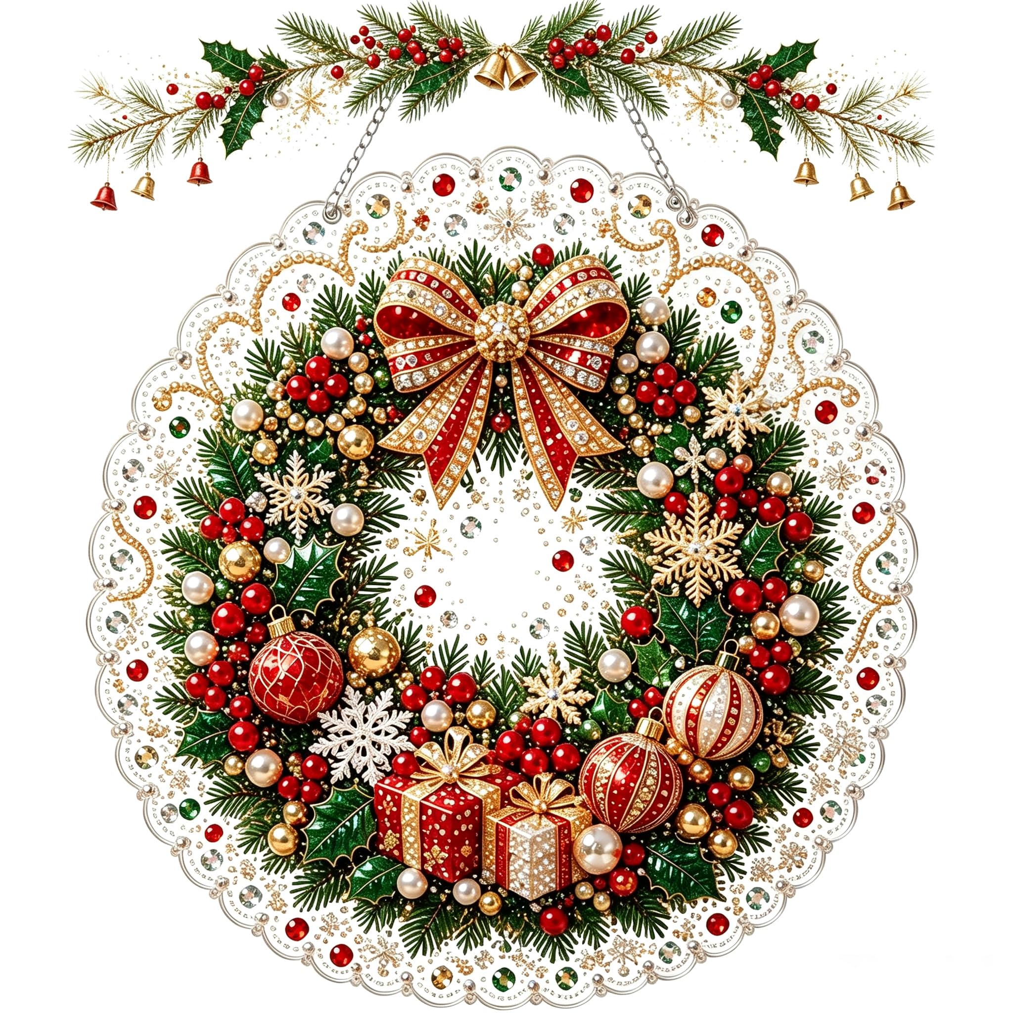 Christmas Pearl Diamond Art Hanging Ornament Kit 20cm DIY (A)