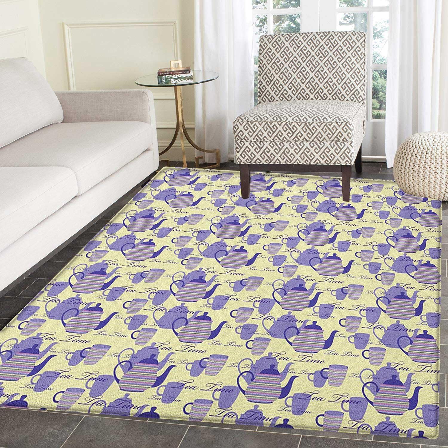Amazon.com: Tea Party Rugs for Bedroom Striped Teapots Cups Silhouettes ...