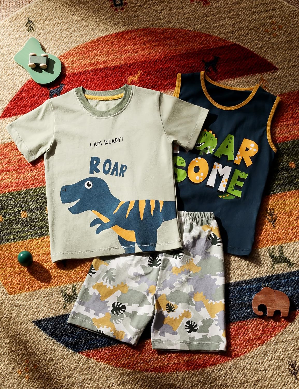 Unnivoll Boys Summer Outfits 100% Cotton Toddler Boy Clothes 3 Piece T-Shirt Tank Top and Shorts Clothing Sets 2-6Y