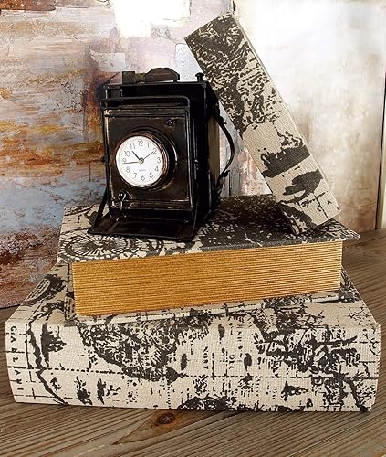 Miniatura 2 de Deco 79 Caja decorativa de madera con forma de libro de almacenamiento con tapa de mapa del mundo, juego de 3 cajas decorativas de recuerdo de 15