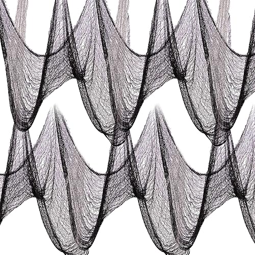 Miniatura 31 de Paquete de 6 paños espeluznantes negros de Halloween, decoraciones de Halloween, 30 x 72 pulgadas, tela espeluznante para casa encantada