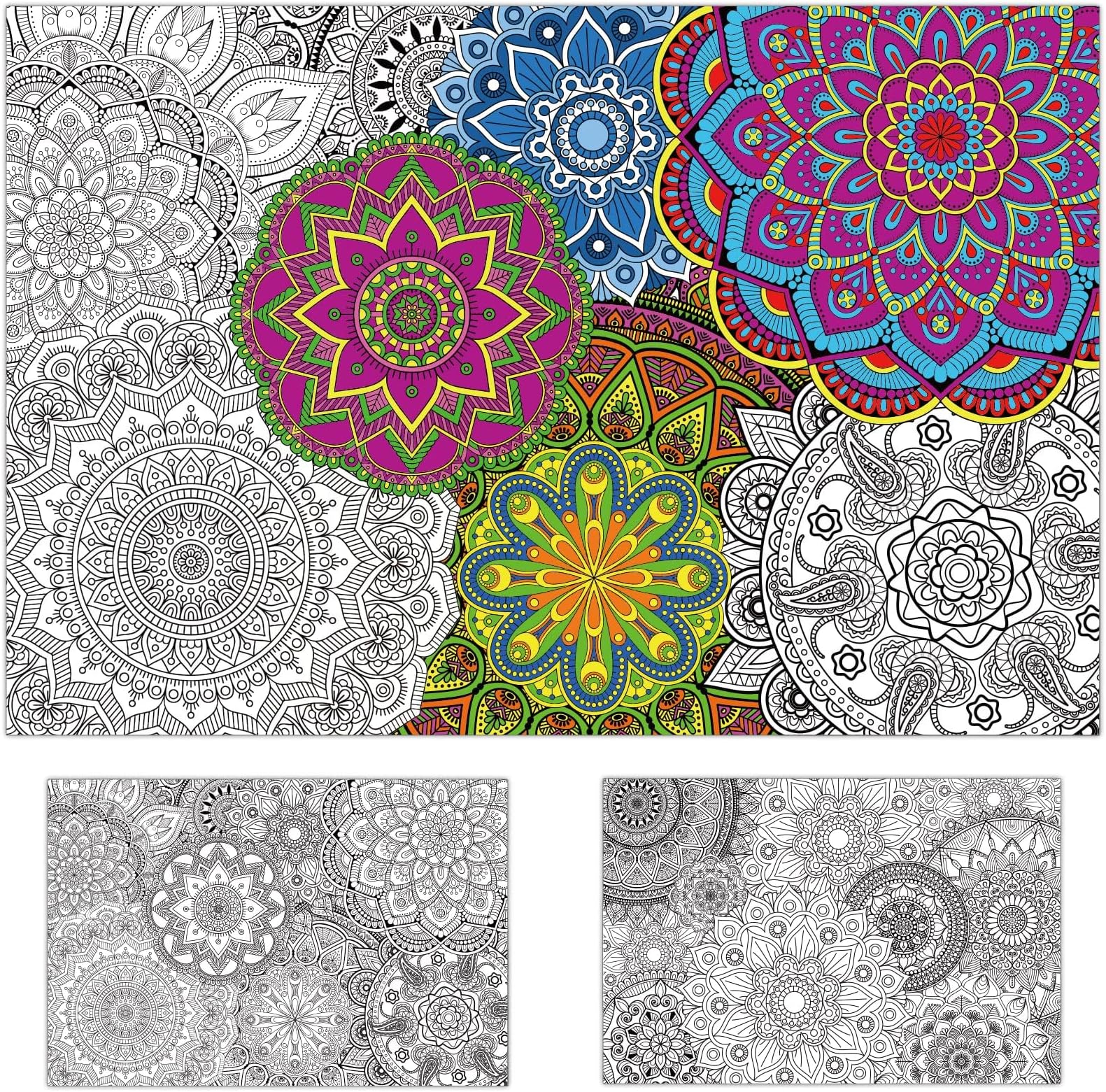 2 Pack Giant Mandala Coloring Posters 39" x 26" Jumbo Mandala Coloring Page for Kids Teens Adults Large Coloring Tablecloth Huge Art Craft Activity for Spring Classroom Wall Party Supplies Favor