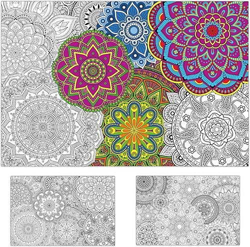 Miniatura 7 de Pósteres gigantes de mandala para colorear de 50 x 25 pulgadas, pósteres gigantes para colorear mandala, para niños, adolescentes y adultos, mantel