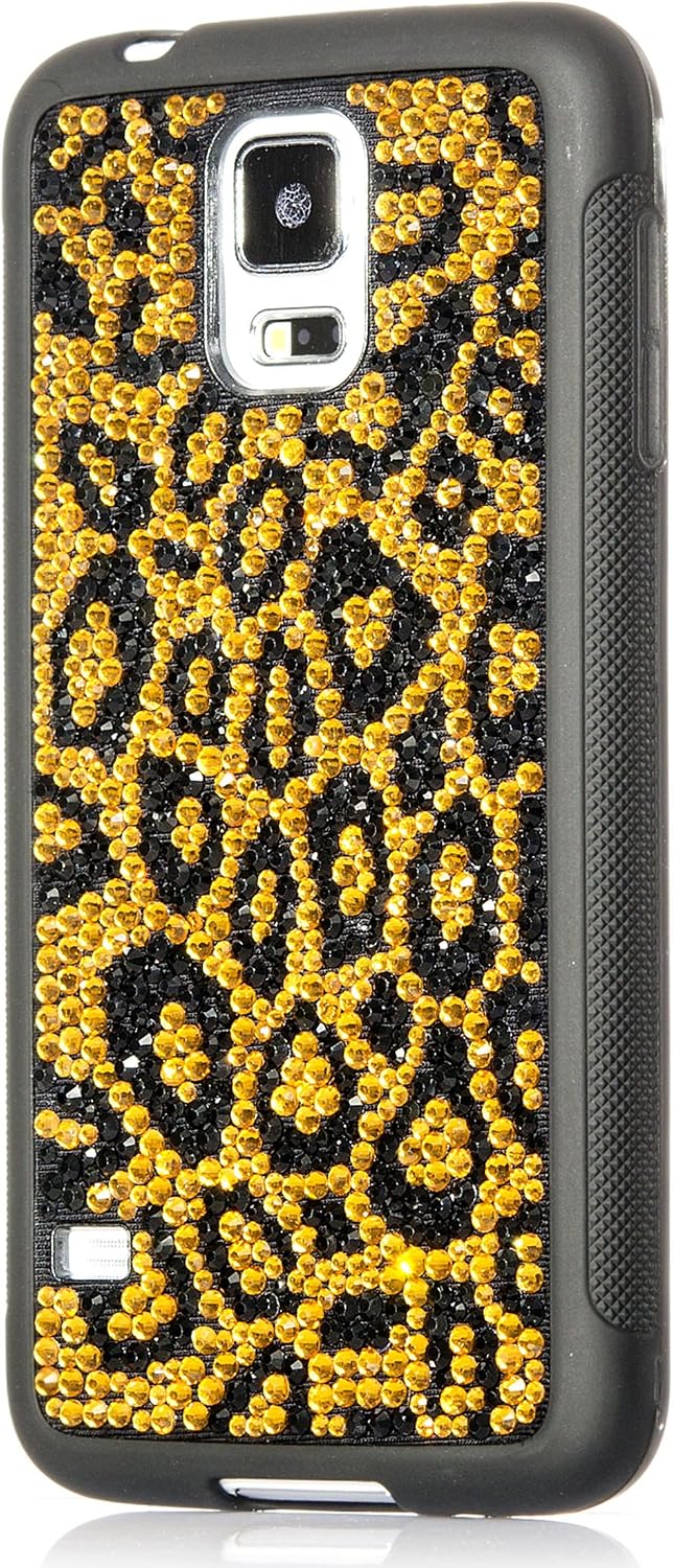 iSee Case Galaxy S5 Case, (TM) Bling Bling Glitter Glam Sparkle Rhinestone Crystal Diamond TPU Full Cover Protective Case for New Samsung Galaxy S5 SM-G900 (S5-Elite Crystal Leopard Gold)