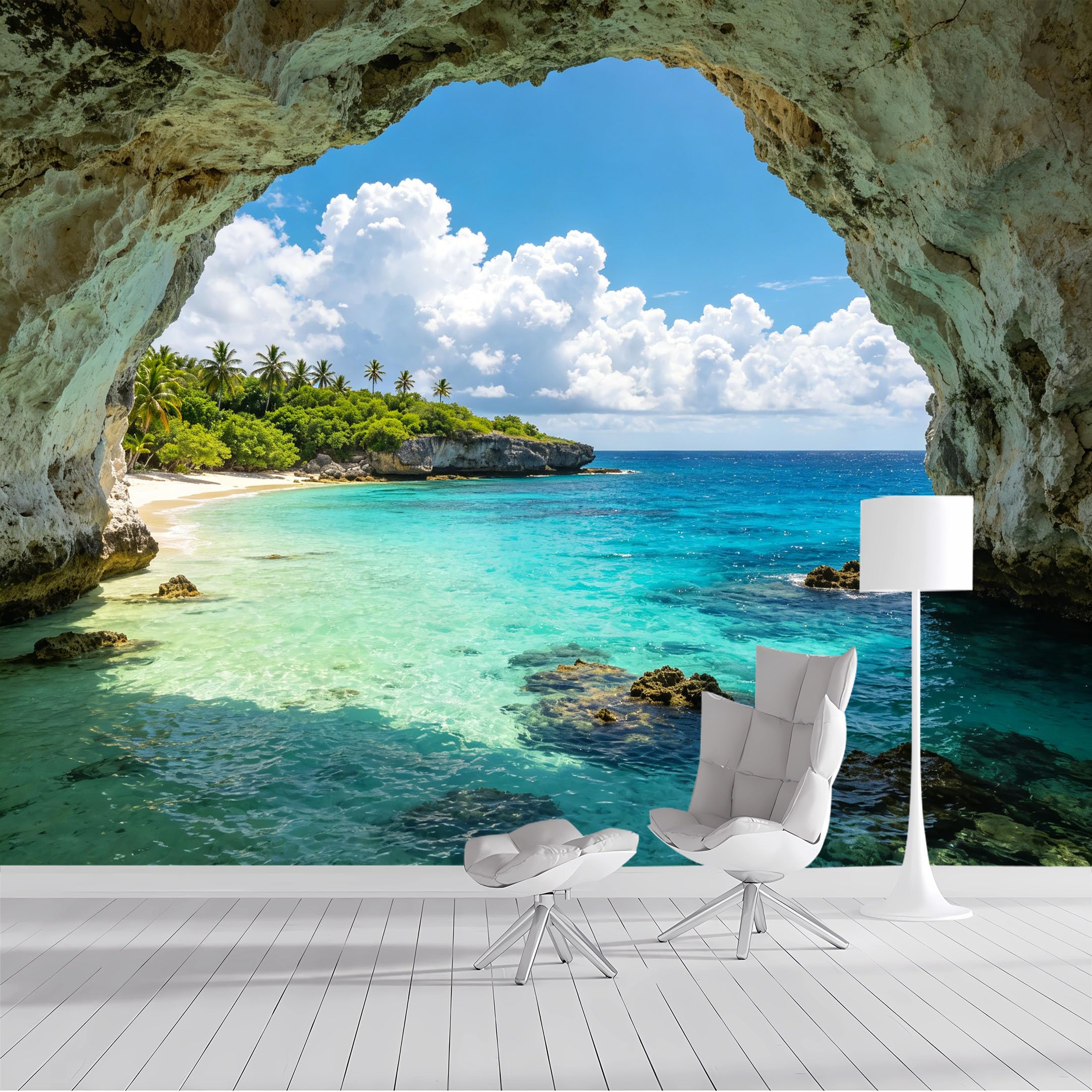 Custom Size Wall Mural Tropical Ocean Beach Cave View Seascape Coastal Paradise SelfAdhesive Wall Fabric Removable Peel and Stick Wallpaper Wall Decor for Living Room Bedroom Bathroom