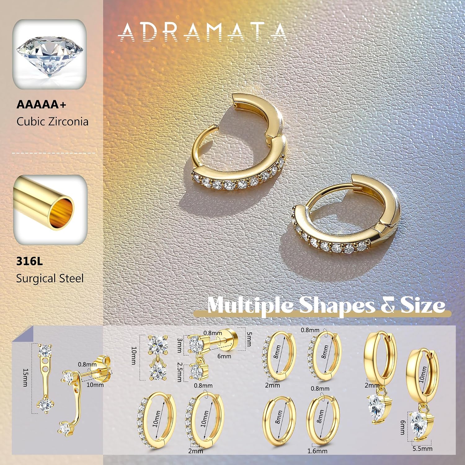 ADRAMATA 7 Pairs 14K Gold Earrings for Women Silver Stud Hoop Earrings Hypoallergenic Earring Set Cartilage Helix Tragus Earring Stacks for Multiple Piercings image 4