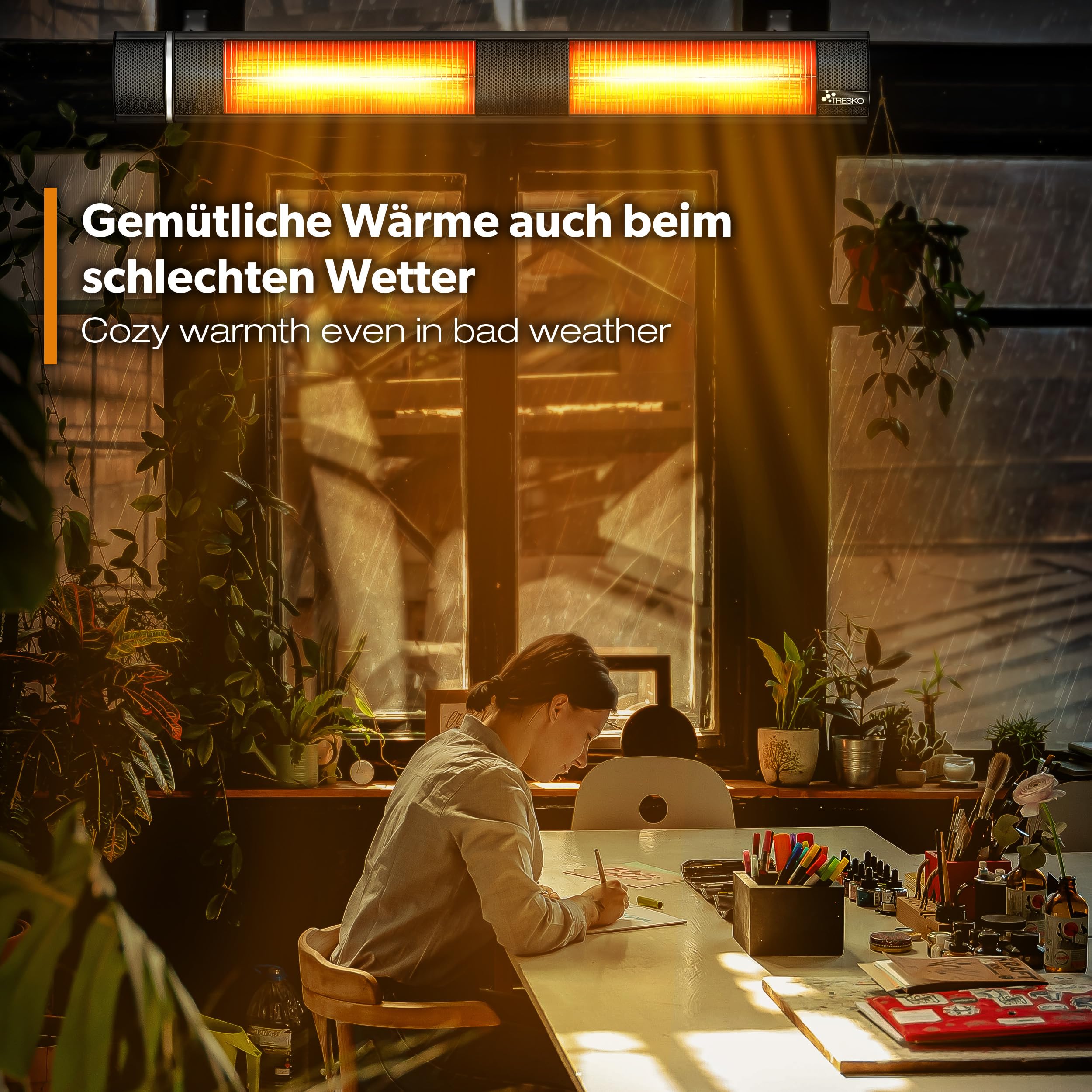 TRESKO Infrarot Heizstrahler 3000W mit Fernbedienung | Wärmestrahler Terrasse elektrisch mit 3 Heizstufen | Terrassenstrahler Innen & Außen | Wand Infrarotstrahler Wickeltischstrahler
