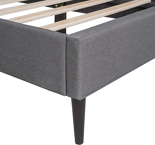 Miniatura 6 de Harper & Bright Designs Base de cama tapizada individual con cabecero, base de colchón de lino con soporte de listones de madera, no necesita somier