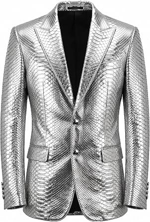 Mens Black Snakeskin Texture Leather Blazer Jacket Luxury Slim Fit Designer Formal Evening Sport Coat