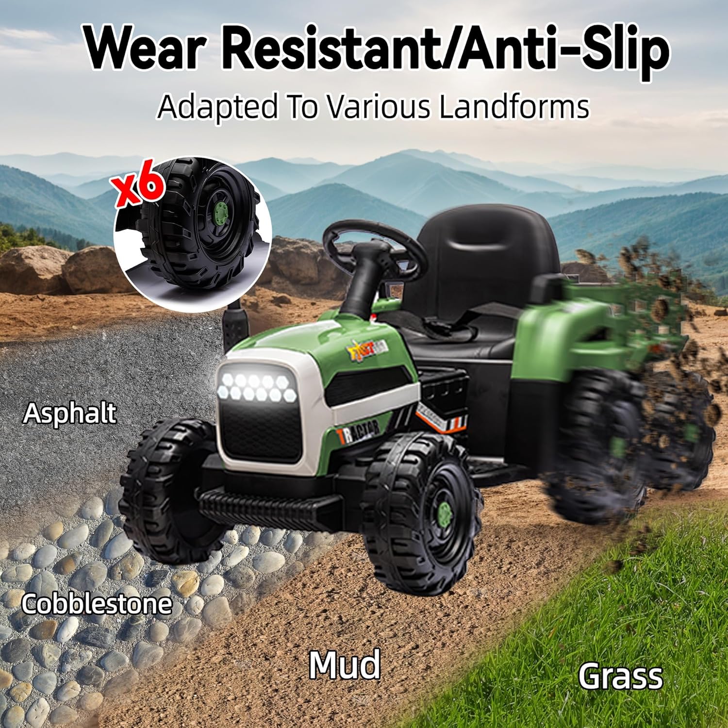 24V Ride on Tractor with Trailer, 400W Electric Car for Kids, Toddler Ride On Toy W/Remote Control, 3 Speed Adjustable, MP3, Bluetooth, LED Light, Green