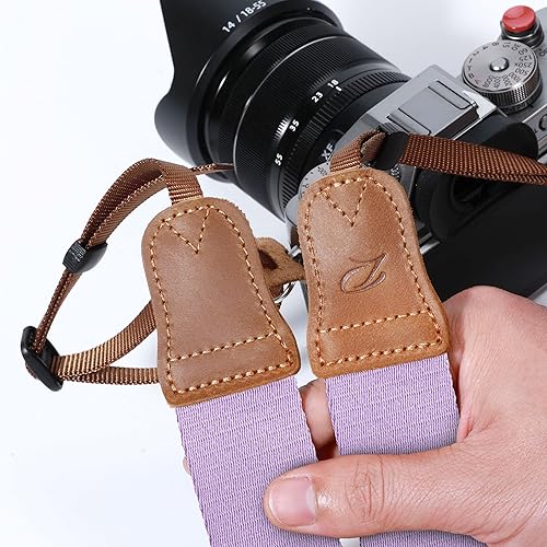 Miniatura 2 de Padwa Lifestyle Correa de cámara de color morado claro, extremos de piel de vaca de doble capa, correas universales ajustables de 1.5 pulgadas de