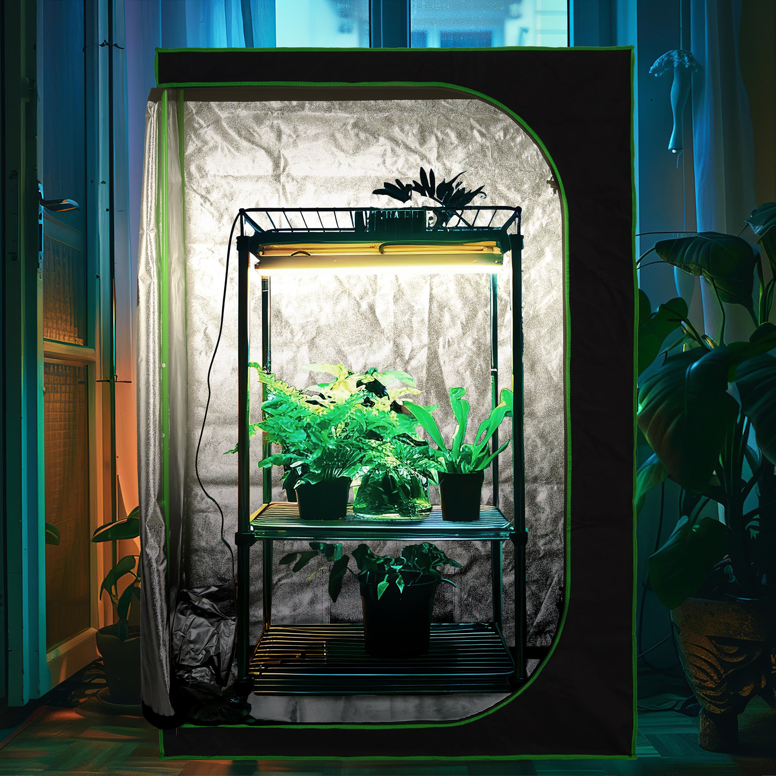 Relaxdays Armario Cultivo Interior, Invernadero Plantas, Hierbas, Lámina Reflectante, 120 x 40 x 40 cm, Negro/Verde