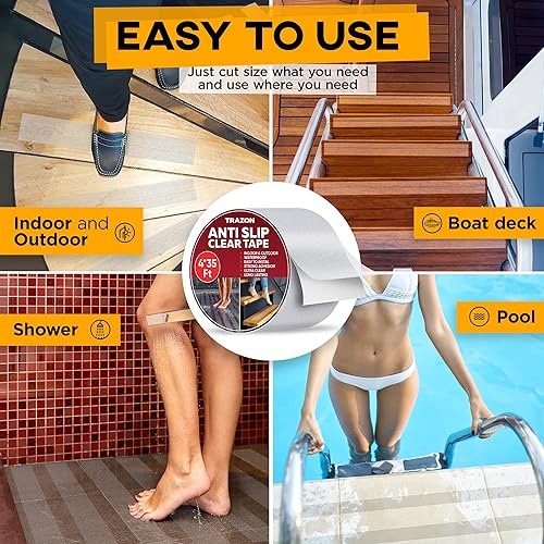 Miniatura 3 de Cinta de agarre adhesiva de seguridad para uso en escaleras, exteriores e interiores, transparente, 4 pulgadas x 35 pies, calcomanías