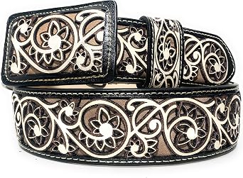 Mens Engraved Western Belt Cinto Charro Grabado Vaquero Leather Belt