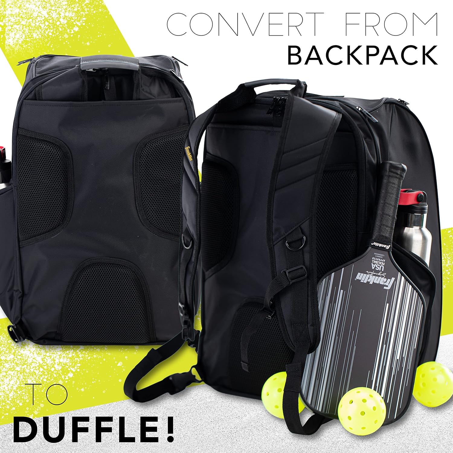 Franklin Sports Pickleball Bags - Sling Bag - Duffle Bag - Backpack for Paddles, Pickleballs + Accessories - Elite Nylon Fabric - Pickleball Equipment Bag for Men + Women - Black