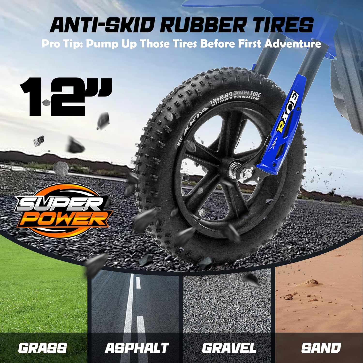 24V Kids Electric Dirt Bike 250W Motor Off-Road Motorcycle, 11 MPH Fast Speed Powerful Motorcycle for Kids, Electric Mini Bike with Twist Grip Throttle, Metal Suspension, Rubber Tires (Blue)