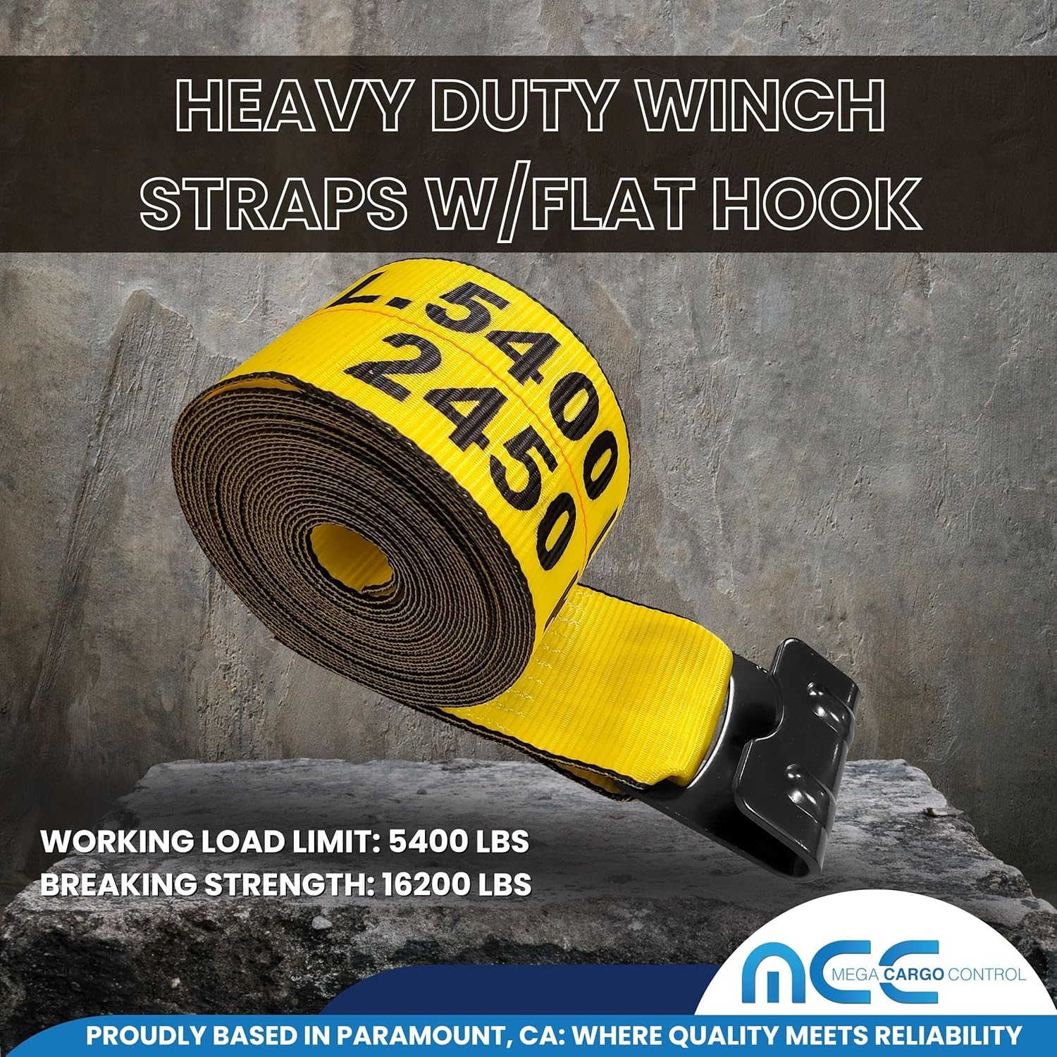 4" x 30' Heavy Duty Winch Straps w/Flat Hook - Pack of 10, Yellow Tie Downs for Flat Bed, Truck, Farm, Utility Trailers (5400 LBS WLL)