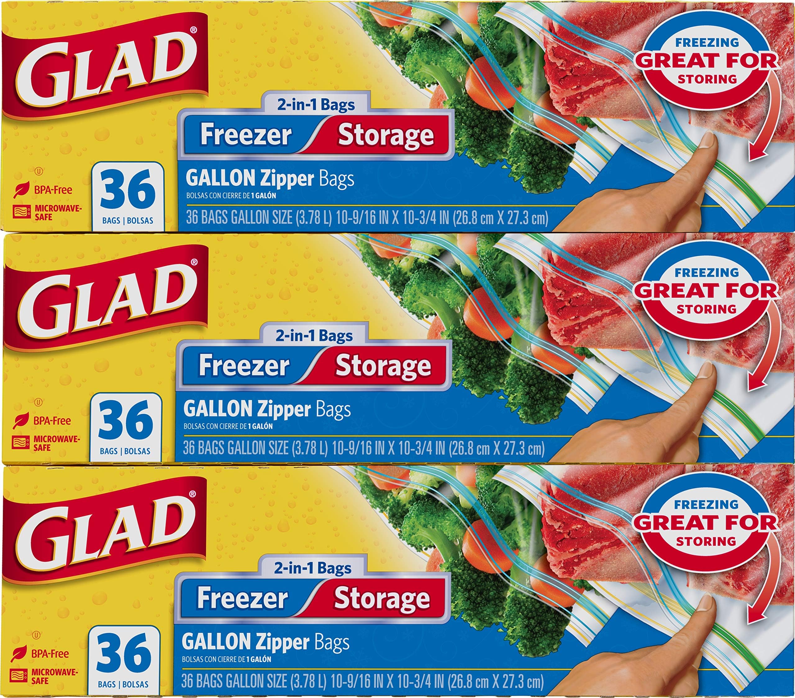 GLAD Food Storage and Freezer Bags, 2 in 1 Gallon Plastic