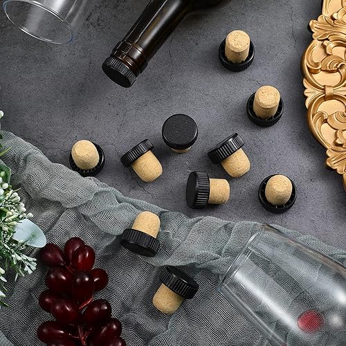 Miniatura 6 de 24 tapones de corcho, tapones de degustación de tapones de vino en forma de T con parte superior de plástico, tapón de botella de vino de madera,