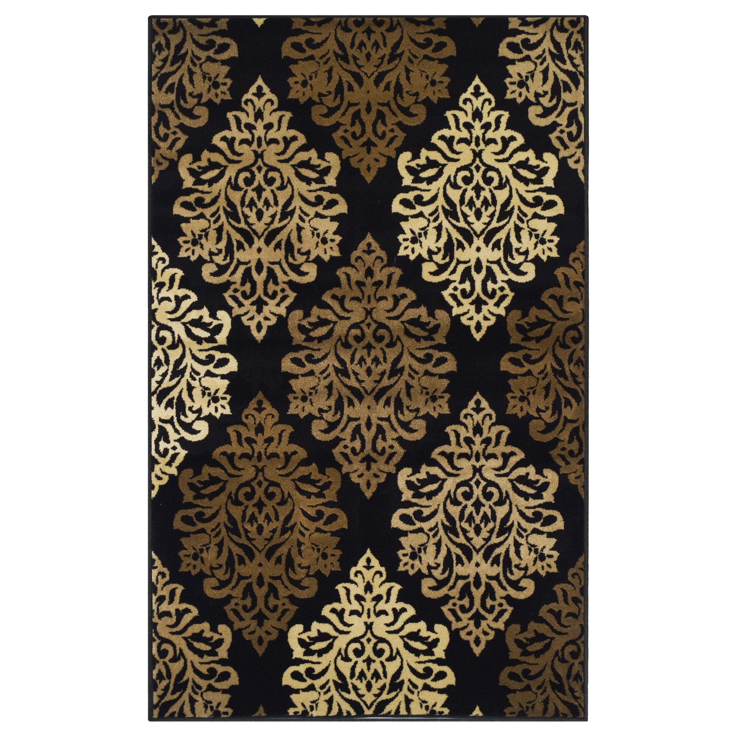 Superior Danvers Collection Area Rug, Modern Elegant Damask Pattern, 10mm Pile with Jute Backing, Affordable Contemporary Rugs - Black, 4' x 6' Rug