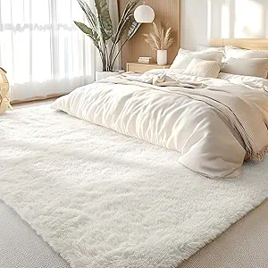 OLANLY 6x9 Machine Washable Large Area Rugs for Living Room, Bedroom, Soft Fluffy Shaggy Bedside Rug, Indoor Floor Carpet for Kids Girls and Boys, Dorms, Nursery, Home Decor Aesthetic, Ivory