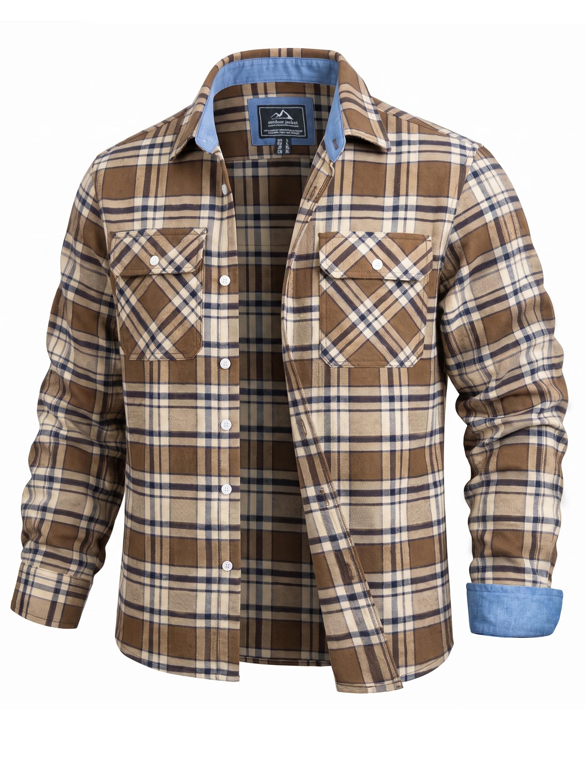 TACVASEN Flanellhemd Herren Langarm Baumwolle Holzfällerhemd kariertes hemd | Herren Flanellhemd Langarm,Thermohemd Herren,Baumwollhemd Herren Langarm,Arbeitshemd,Holzfällerjacke Herren,mit Brusttasche