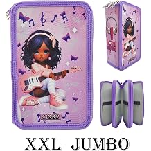 Limmy XL Jumbo Model Guitar Girl Music Pencil Case Organizer Pencil Case 3 Compartment Pen Holder Purple